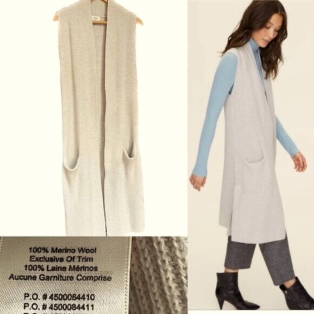Aritzia * pure Merino Wool Olivie Long Hem Oatmeal Cream Soft Knit Cardi XS EUC